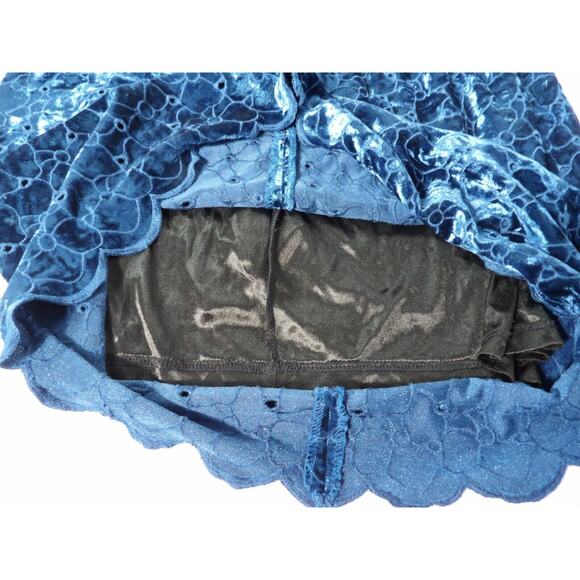 Comme Ca Ism Sz 9 Medium Velvet Skirt Blue Velvet Eyelet Cutout Elastic Stretch - Picture 13 of 16